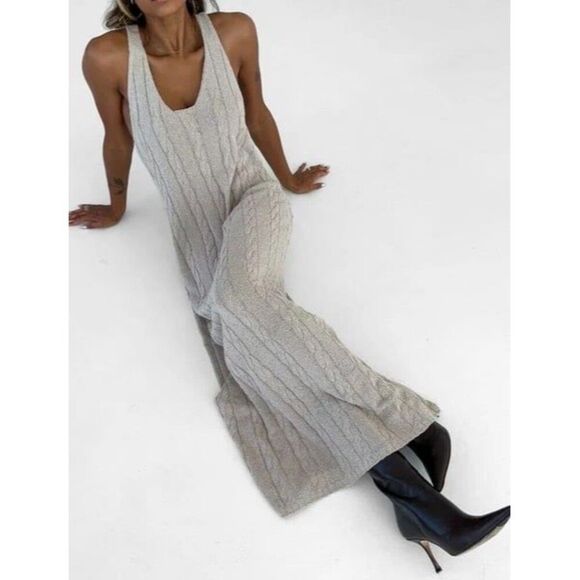 RUMORED NWT Smoke Heather Lakeville Maxi Knit Dress Large Minimalist Fall Chic - Picture 11 of 12